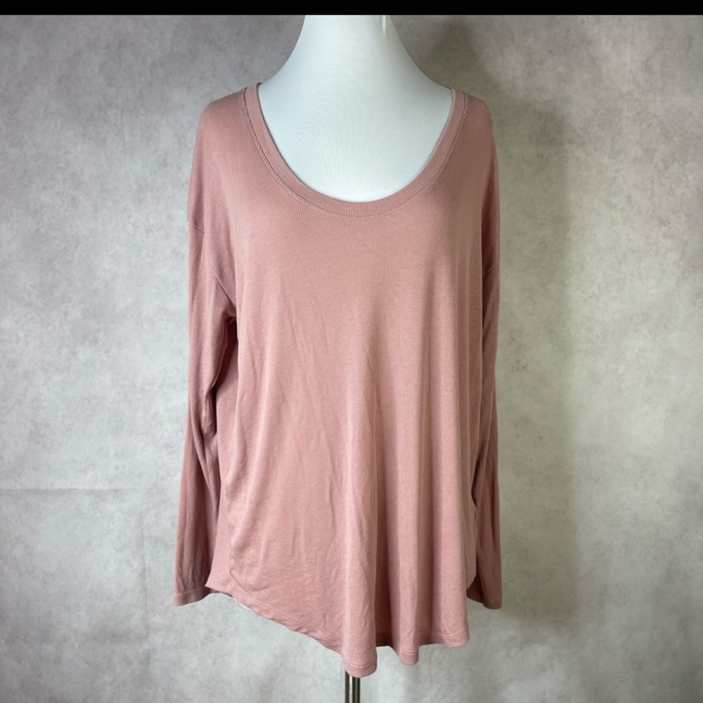 Athleta Cloudlight Stratus Ballerina Pink Ribbed Soft Yoga Long Sleeve Top Sz L